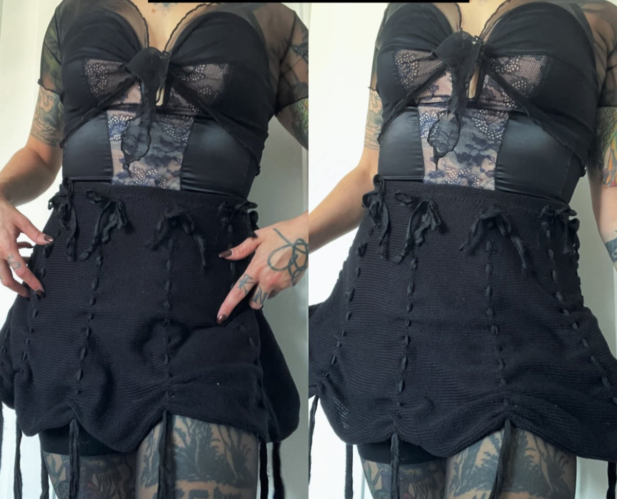 OOAK FLARE MINI SKIRT WITH SILK BOWS