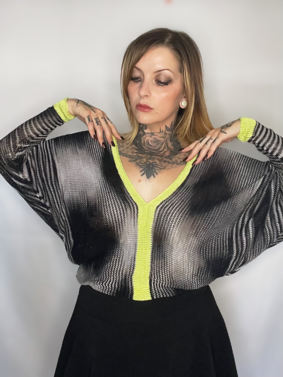OOAK DOUBLE V-NECK DOLMAN SWEATER